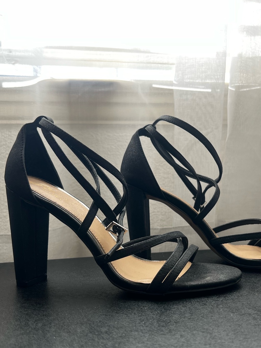 Jewel Badgley Mischka Black Strappy Block Heel Sandals